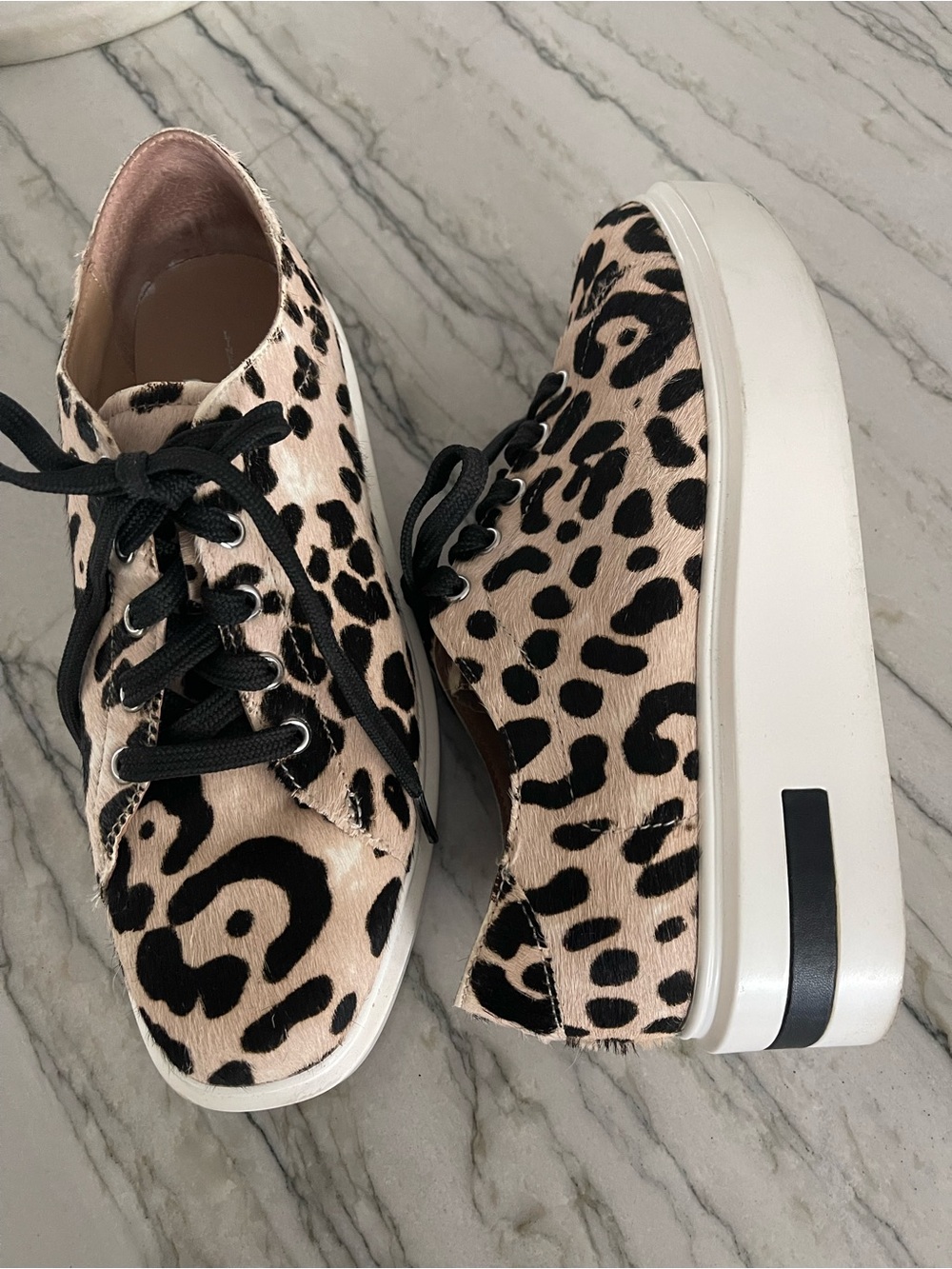 Leopard Print Platform Sneakers - Black and Cream